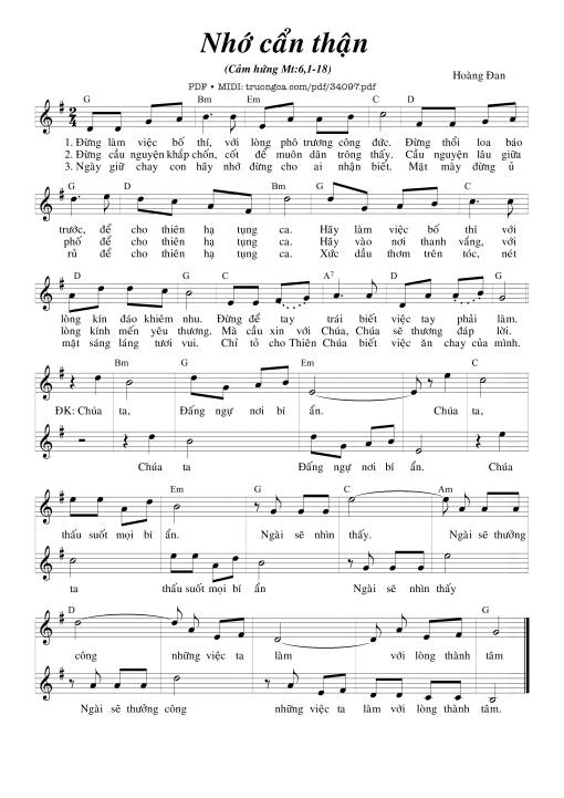 Sheet nhạc PDF bài Nhớ Cẩn Thận