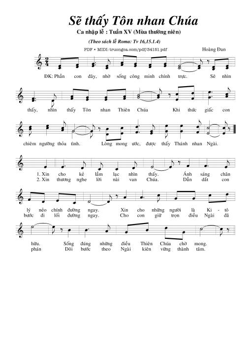 Sheet nhạc PDF bài Sẽ Thấy Tôn Nhan Chúa