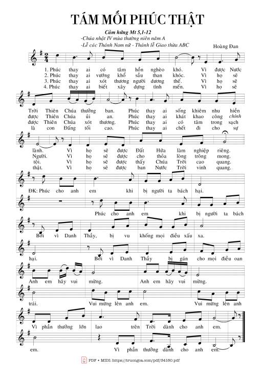 Sheet nhạc PDF bài Tám Mối Phúc Thật