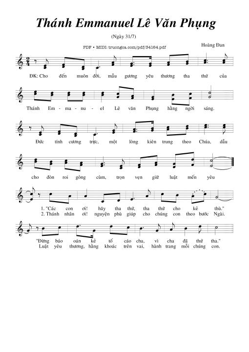 Sheet nhạc PDF bài Thánh Emmanuel Lê Văn Phụng