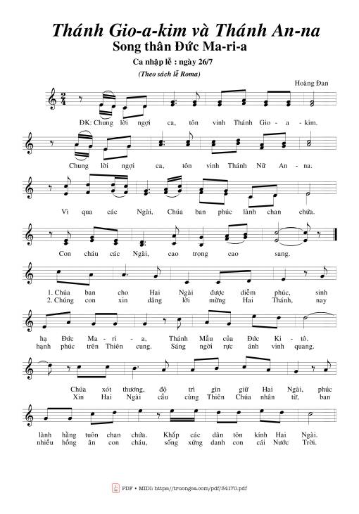 Sheet nhạc PDF bài Thánh Gioakim Và Thánh Anna