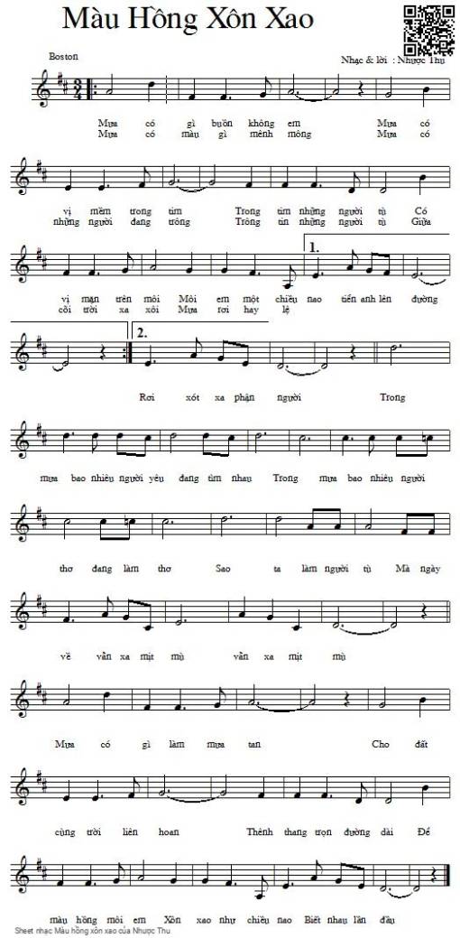 Sheet nhạc PDF bài Màu hồng xôn xao