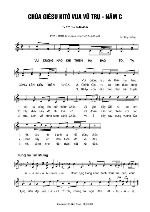 Sheet nhạc PDF bài Thánh Vịnh 121, Chúa Giêsu Kitô Vua Vũ Trụ