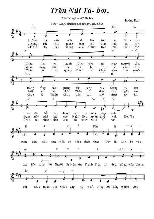 Sheet nhạc PDF bài Trên Núi Tabor