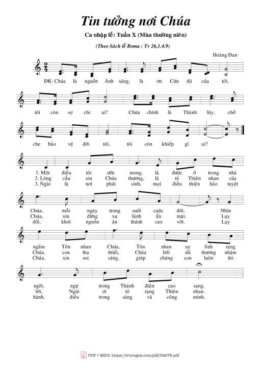Sheet nhạc PDF bài Tin Tưởng Nơi Chúa