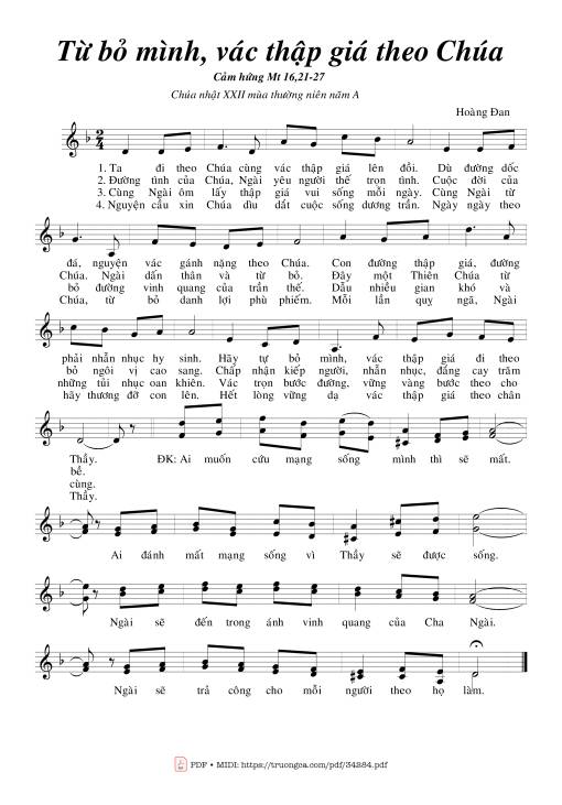 Sheet nhạc PDF bài Từ Bỏ Mình Vác Thập Giá Theo Chúa