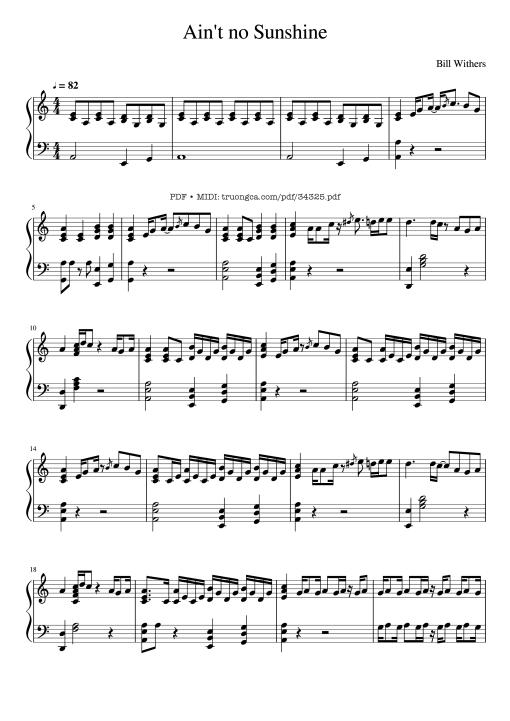 Sheet nhạc PDF bài Ain't no Sunshine Piano