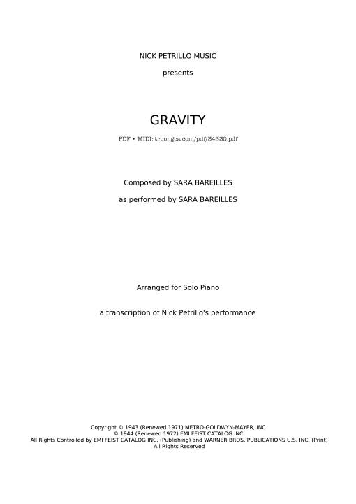 GRAVITY Piano - SARA BAREILLES