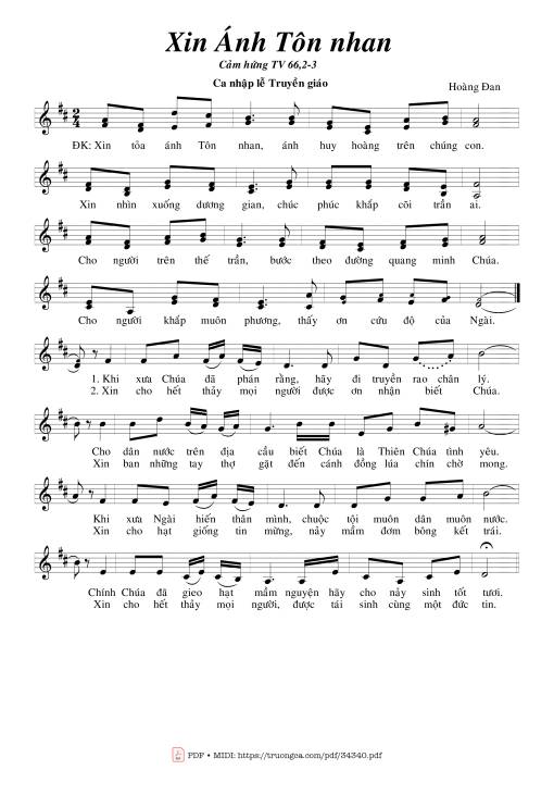 Sheet nhạc PDF bài Thánh Vịnh 66, Xin Ánh Tôn Nhan