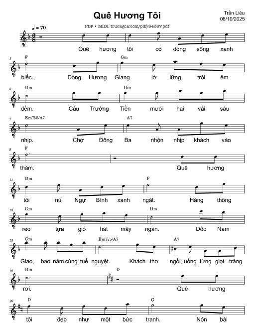 Sheet nhạc PDF bài Quê hương tôi