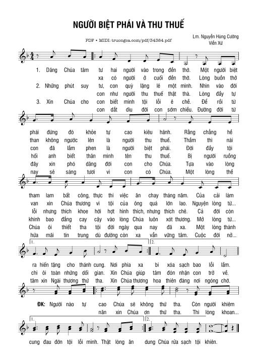 Sheet nhạc PDF bài Người Biệt Phái Và Thu Thuế