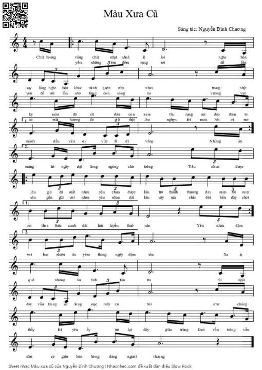 Sheet nhạc PDF bài Màu xưa cũ - Nguyễn Đình Chương