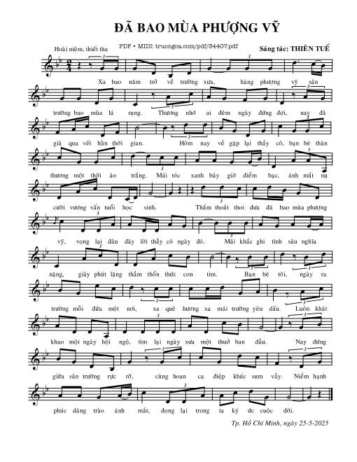 Sheet nhạc PDF bài Đã bao mùa phượng vỹ
