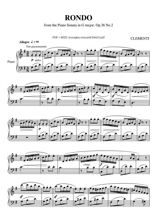 Sheet nhạc PDF bài RONDO from Sonatina Op. 36 No.2 Piano