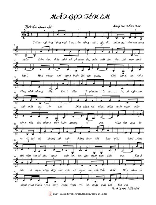 Sheet nhạc PDF bài Mãi gọi tên em