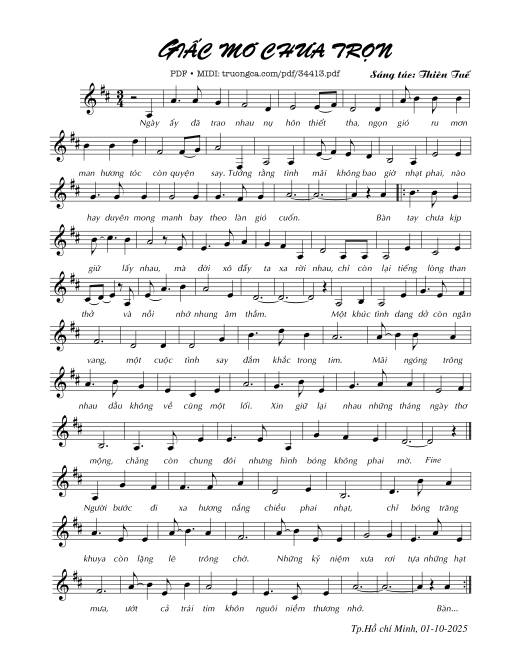 Sheet nhạc PDF bài Giấc mơ chưa trọn