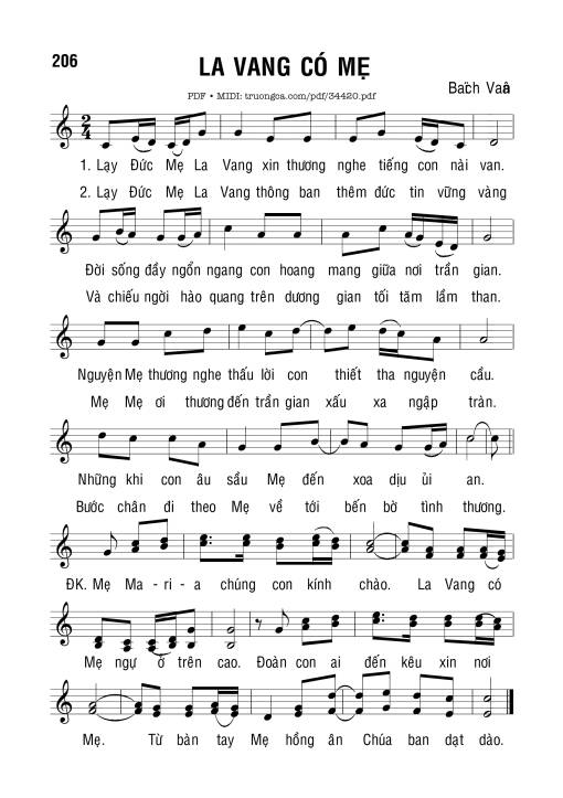 Sheet nhạc PDF bài La Vang Có Mẹ