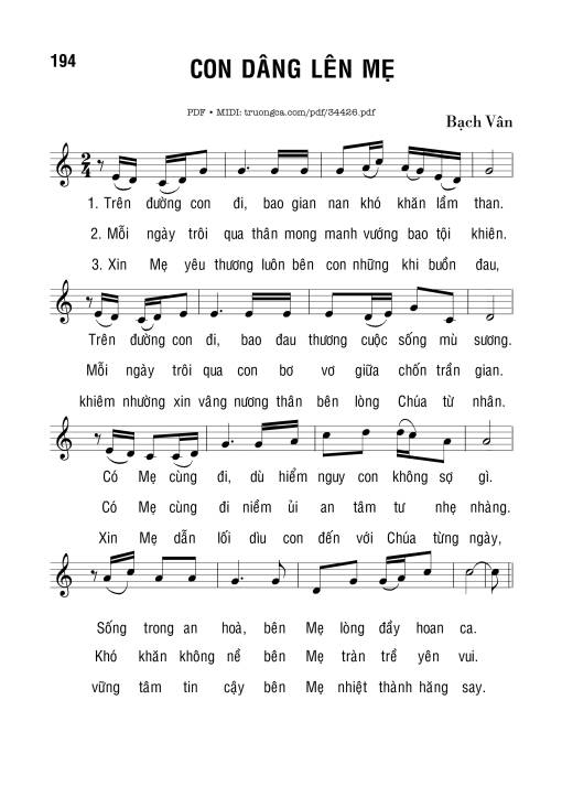 Sheet nhạc PDF bài Con dâng lên Mẹ