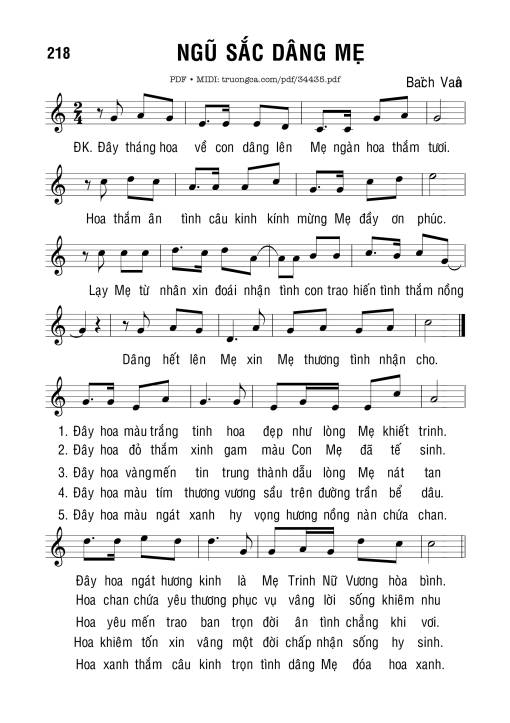 Sheet nhạc PDF bài Ngũ Sắc Dâng Mẹ