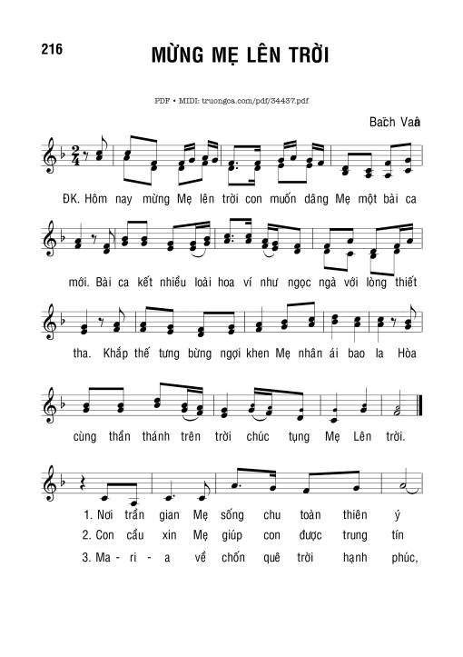Sheet nhạc PDF bài Mừng Mẹ Lên Trời