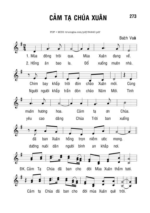 Sheet nhạc PDF bài Cảm Tạ Chúa Xuân