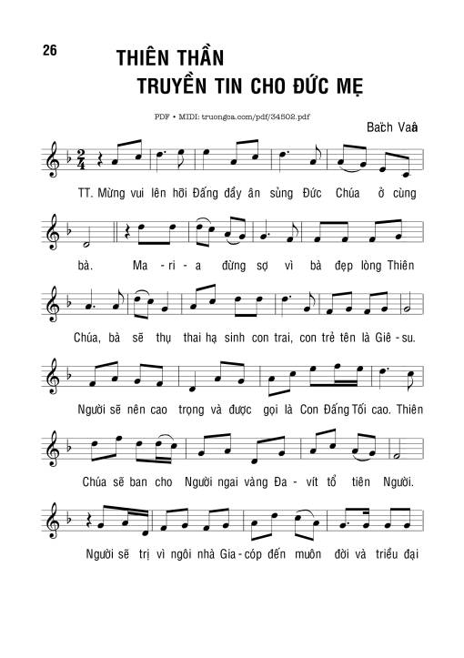 Sheet nhạc PDF bài Thiên Thần Truyền Tin Cho Đức Mẹ