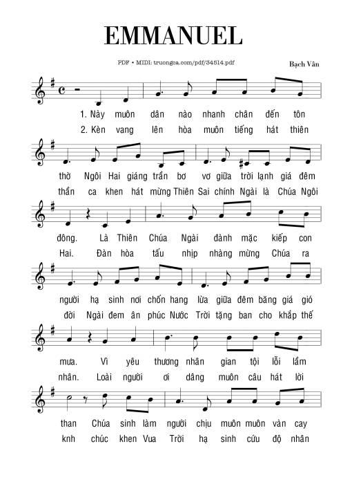 Sheet nhạc PDF bài Emmanuel - Bạch Vân