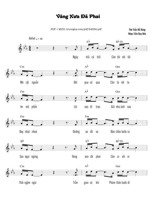 Sheet nhạc PDF bài Vàng xưa đã phai