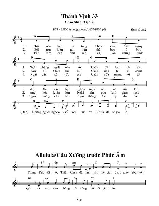 Sheet nhạc PDF bài Thánh Vịnh 33, Chúa Nhật 30C Thường Niên
