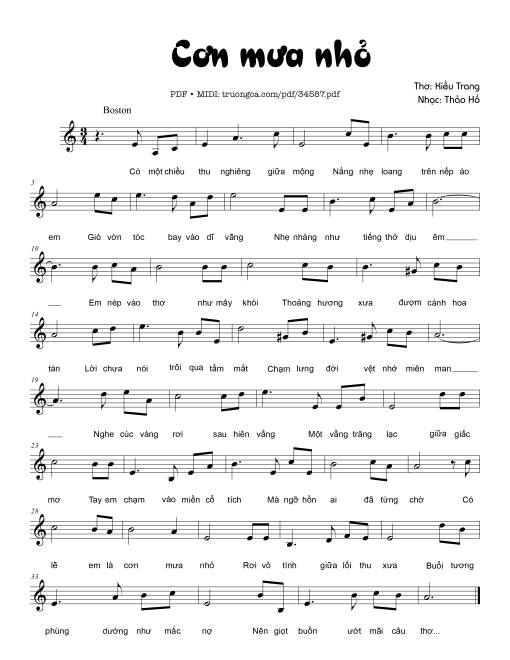 Sheet nhạc PDF bài Cơn mưa nhỏ