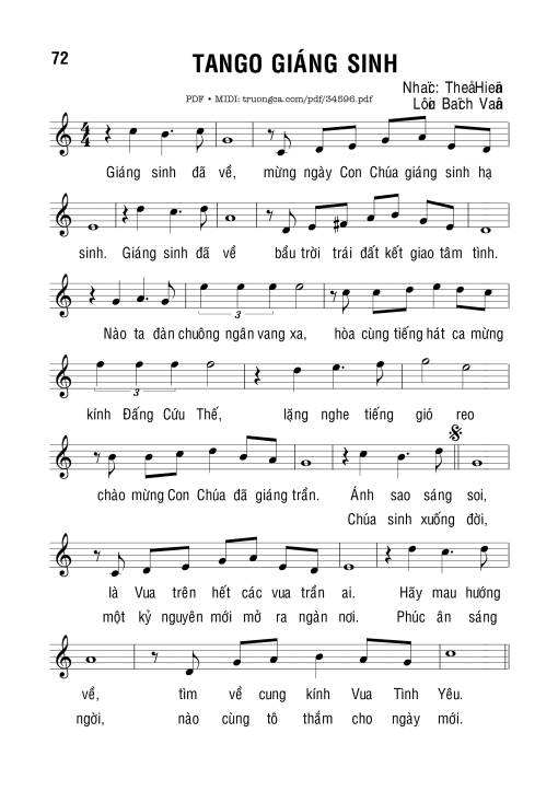 Sheet nhạc PDF bài Tango Giáng Sinh