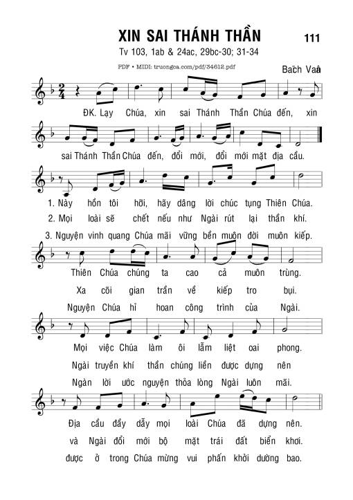 Sheet nhạc PDF bài Xin Sai Thánh Thần
