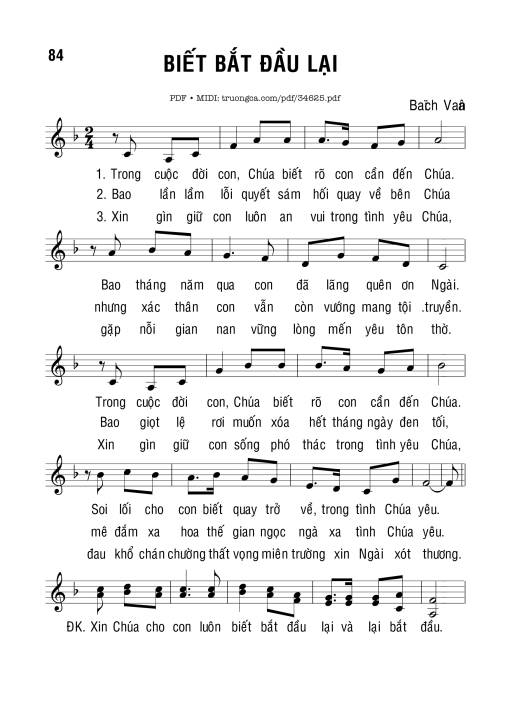 Sheet nhạc PDF bài Biết Bắt Đầu Lại