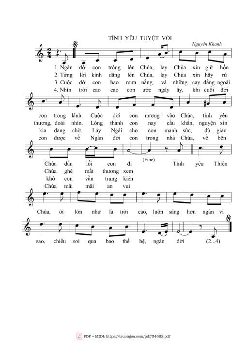 Sheet nhạc PDF bài Tình yêu tuyệt vời