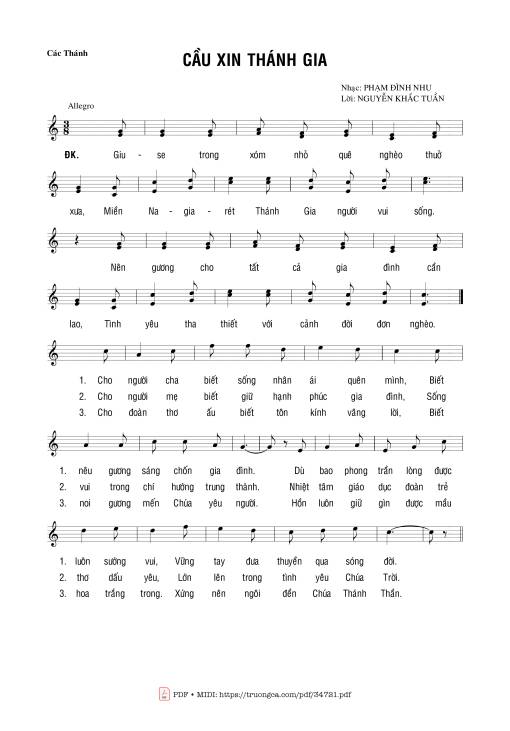 Sheet nhạc PDF bài Cầu Xin Thánh Gia