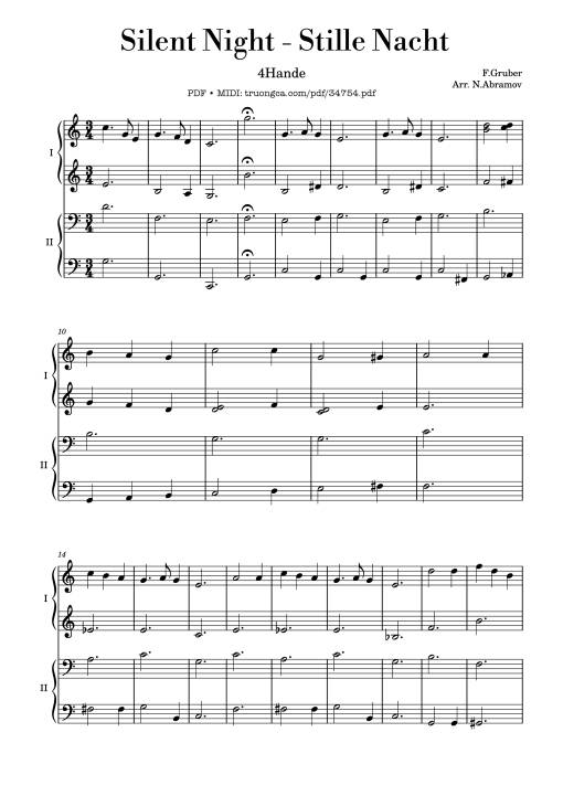 Silent Night, Stille Nacht Piano 4 Hands