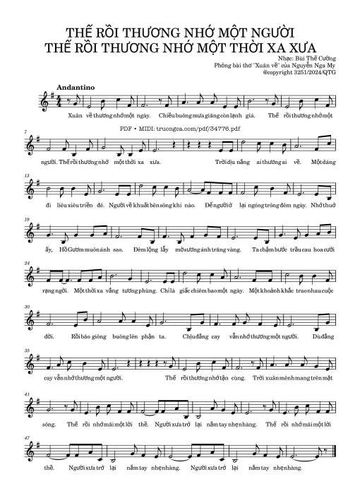 Sheet nhạc PDF bài Thế rồi thương nhớ một người, thế rồi thương nhớ một thời xa xưa