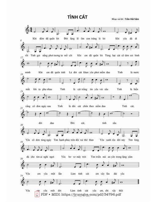 Sheet nhạc PDF bài Tình cát - Trần Hải Sâm