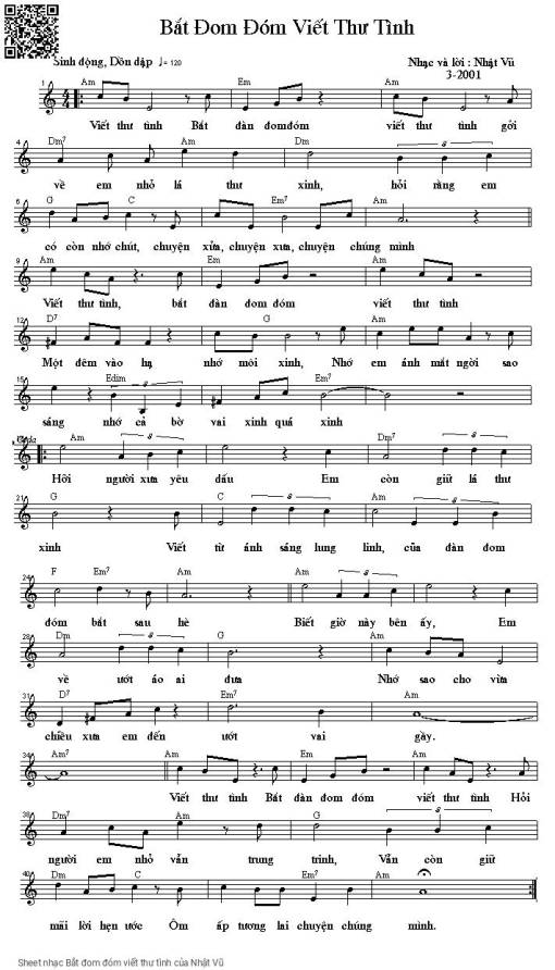 Sheet nhạc PDF bài Bắt đom đóm viết thư tình