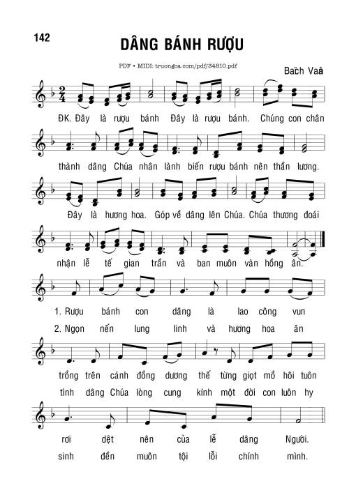 Sheet nhạc PDF bài Dâng Bánh Rượu
