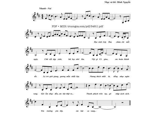 Sheet nhạc PDF bài Lớp Hai chăm ngoan