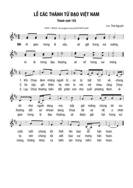 Thánh Vịnh 125, Lễ Các Thánh Tử Đạo Việt Nam