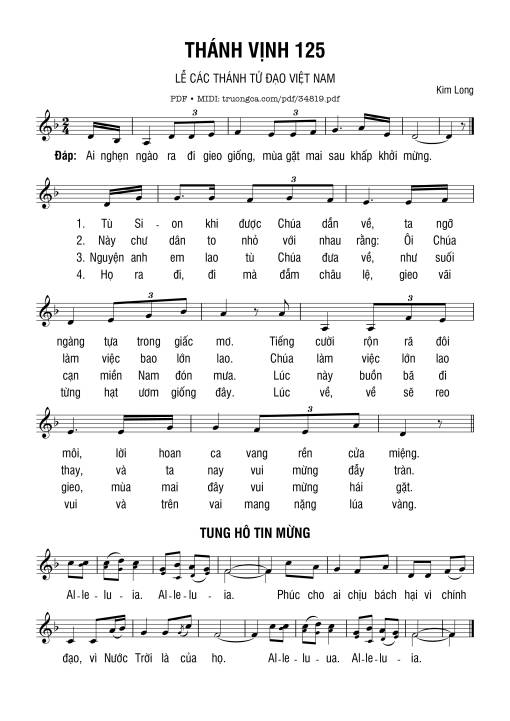 Sheet nhạc PDF bài Thánh Vịnh 125, Lễ Các Thánh Tử Đạo Việt Nam