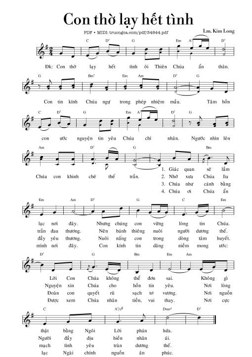 Sheet nhạc PDF bài Con thờ lạy hết tình
