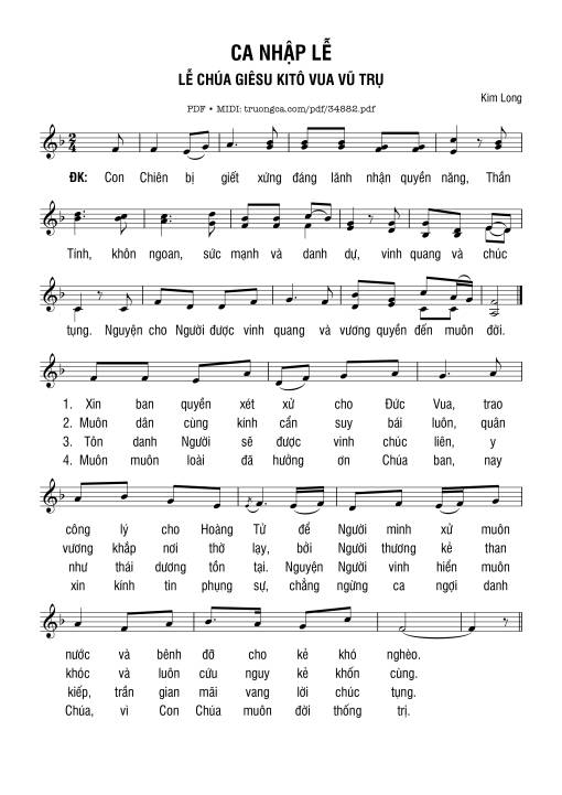Sheet nhạc PDF bài Ca Nhập Lễ Lễ Chúa Giêsu Kitô Vua Vũ Trụ