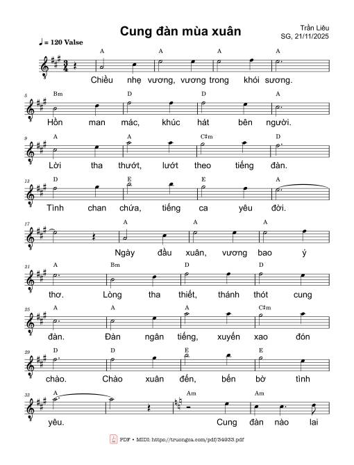 Sheet nhạc PDF bài Cung đàn mùa Xuân