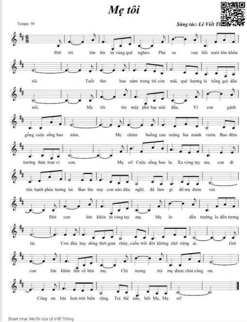 Sheet nhạc PDF bài Mẹ tôi - Lê Viết Thông