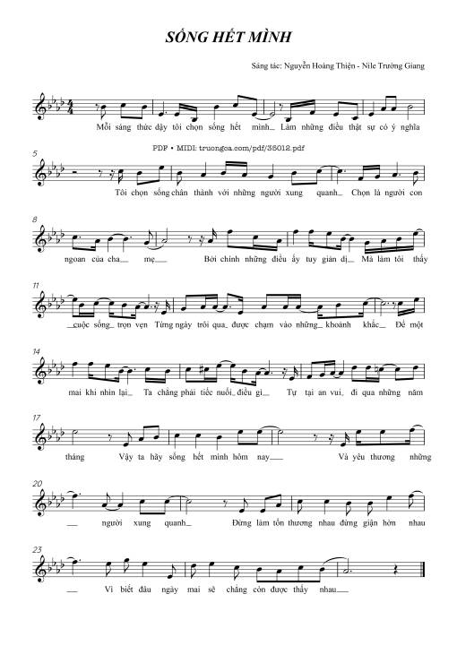 Sheet nhạc PDF bài Sống hết mình