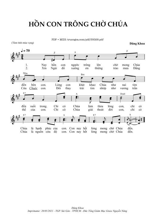 Sheet nhạc PDF bài Hồn Con Trông Chờ Chúa