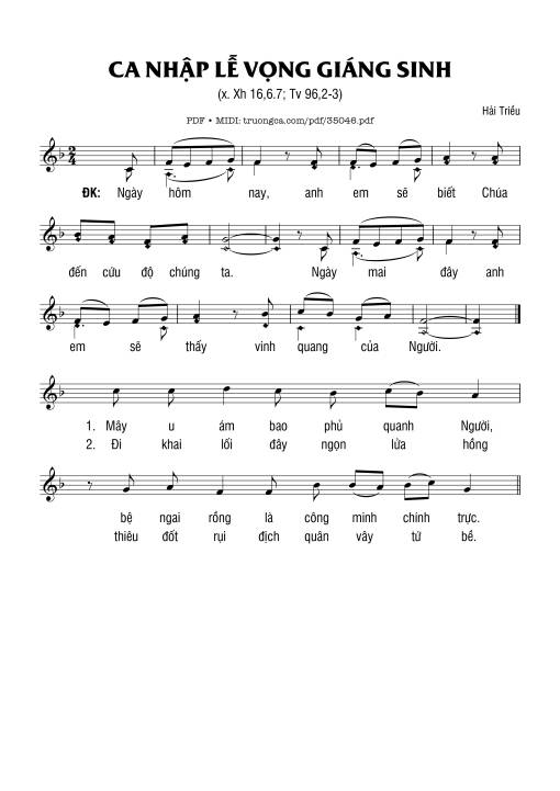 Sheet nhạc PDF bài Ca Nhập Lễ Vọng Giáng Sinh